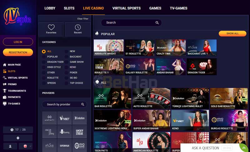 JVSpin live casino - Review