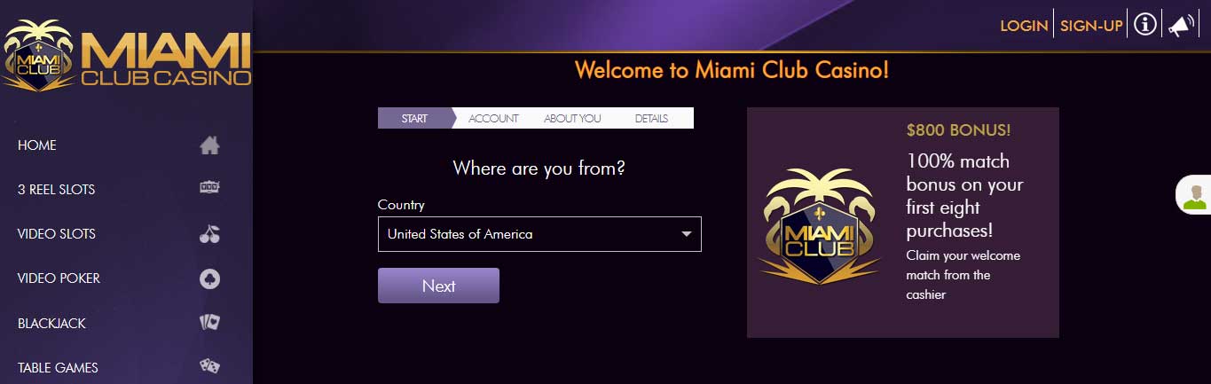 Miami Club Casino - Interface