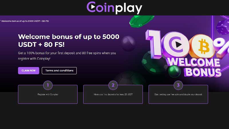 Coinplay Welcome Bonus Package up to 5000 USDT + 80 FS!