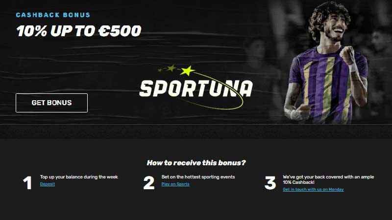 Introducing Sportuna Cashback Bonus – Earn up to 500 euro with a 10% Cashback!