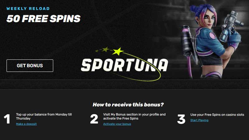 Sportuna 50 Free Spins - Weekly Recharge