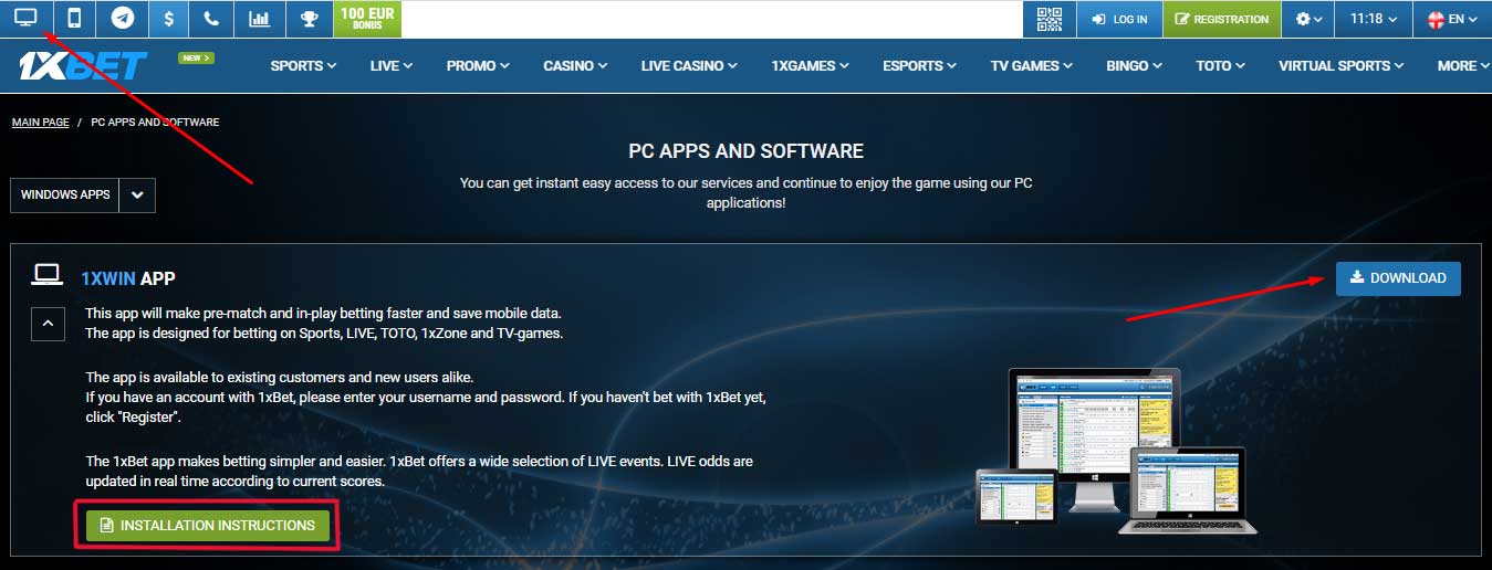 Download desktop app 1xBet!