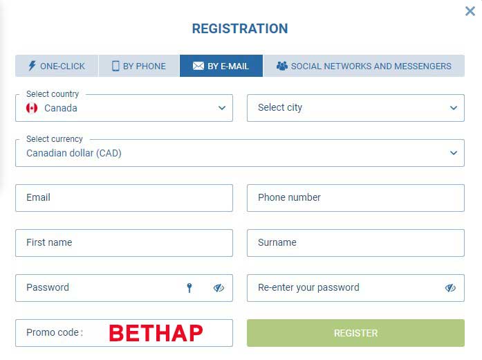 1xBet Registration Process