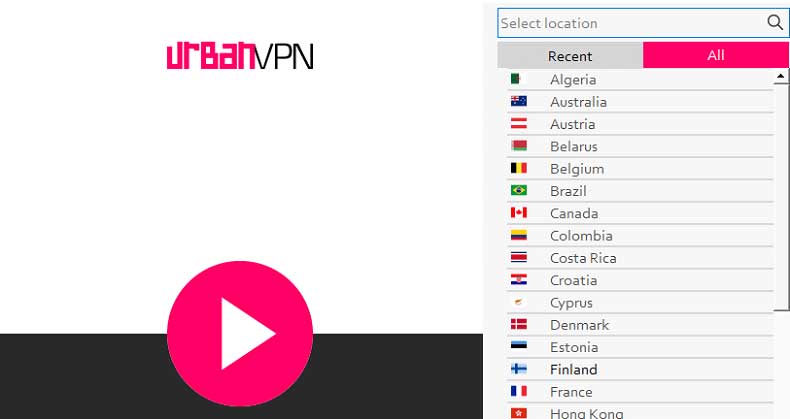 Abra UrbanVPN y cambie su ubicación a cualquier país que desee