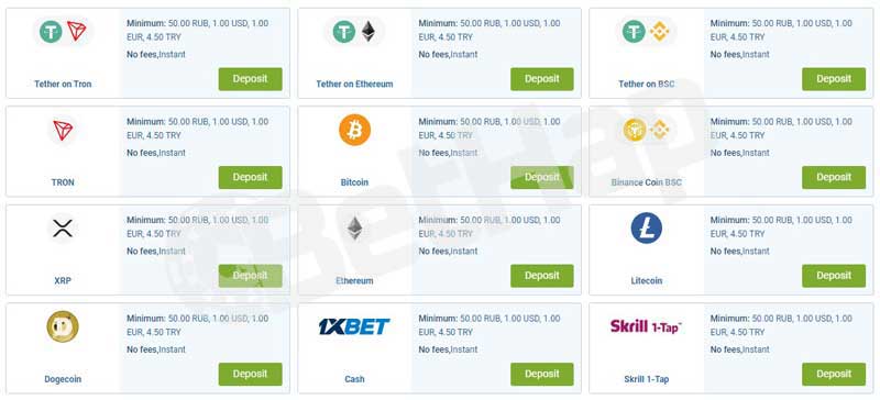 1xbet Payment Methods