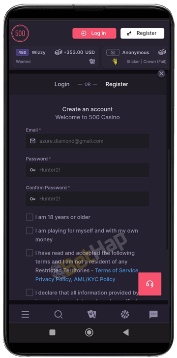 500 Casino Mobile Registration