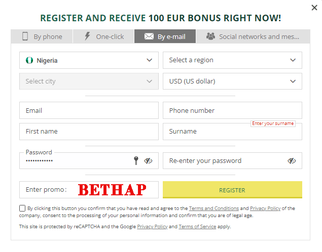 Betwinner Promo Code - Registration