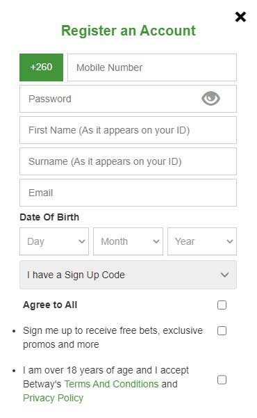 Betway Zambia Registration Process