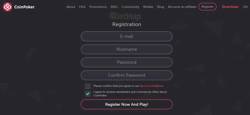 CoinPoker Registration - Create Account