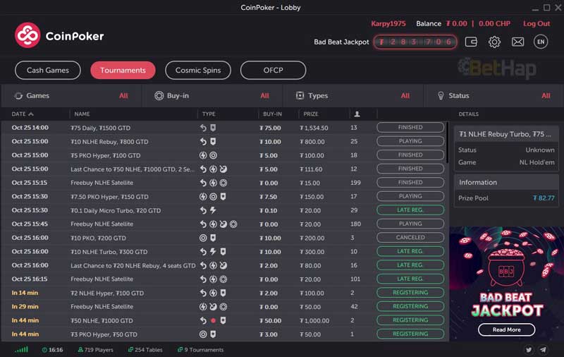 Tournaments at CoinPoker