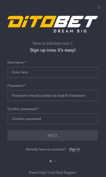 Ditobet Sign Up - Step by step