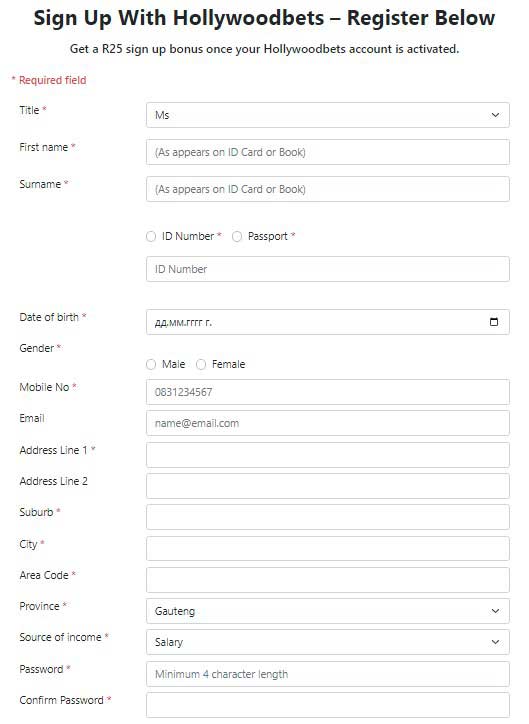 HollywoodBets Registration Process