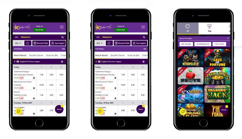 HollywoodBets Mobile Version Android and iOS