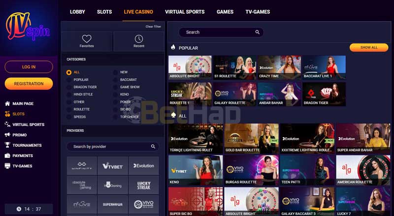JVSpin Casino Section and games