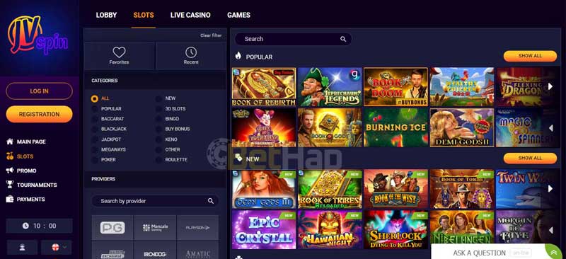 JVSpin popular slot machines