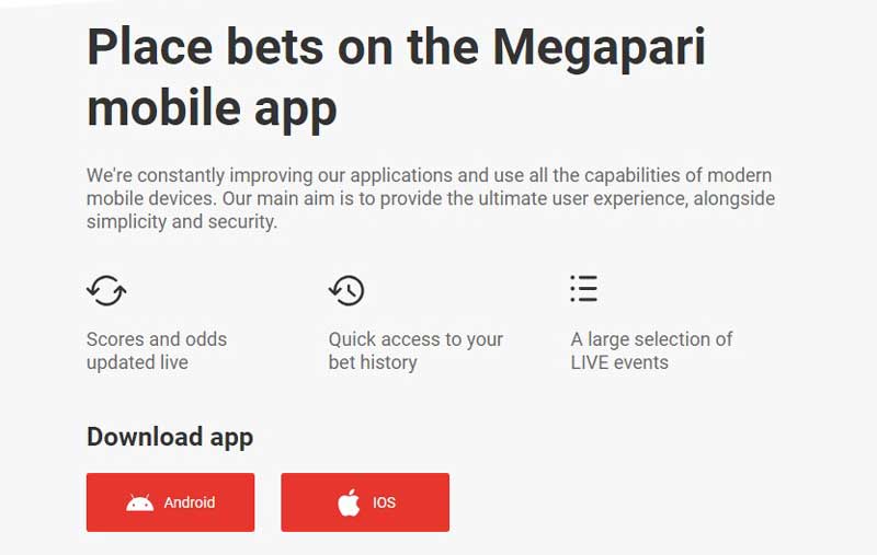 Megapari mobile app or website
