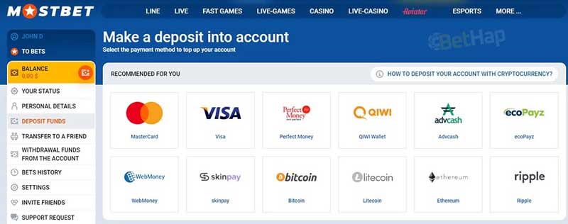 MostBet Payment Methods