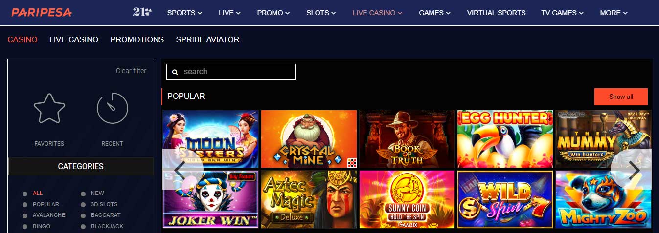 Paripesa Casino Games