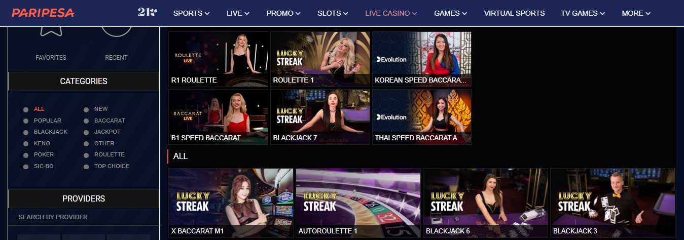 Paripesa Live Casino