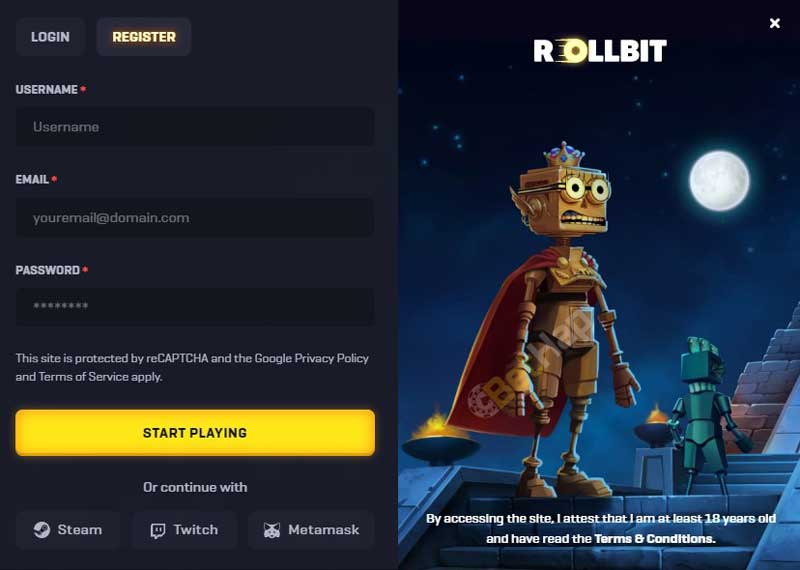 RollBit Casino Registration - Step by Step