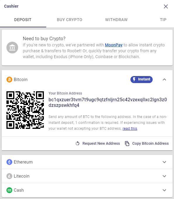 Roobet Withdraw methods