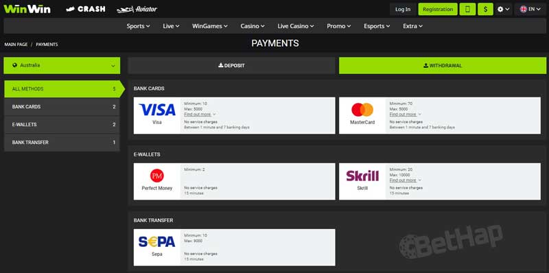 WinWin Payments methods