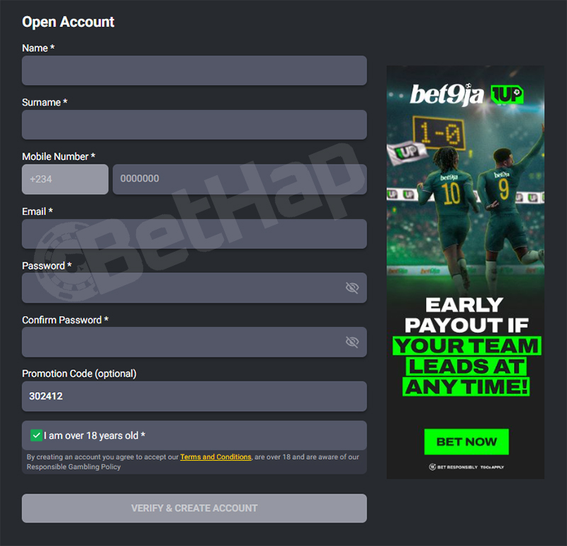 Bet9ja Casino Sign Up Process