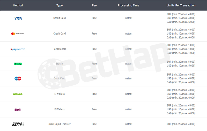 Betamo Payment Methods