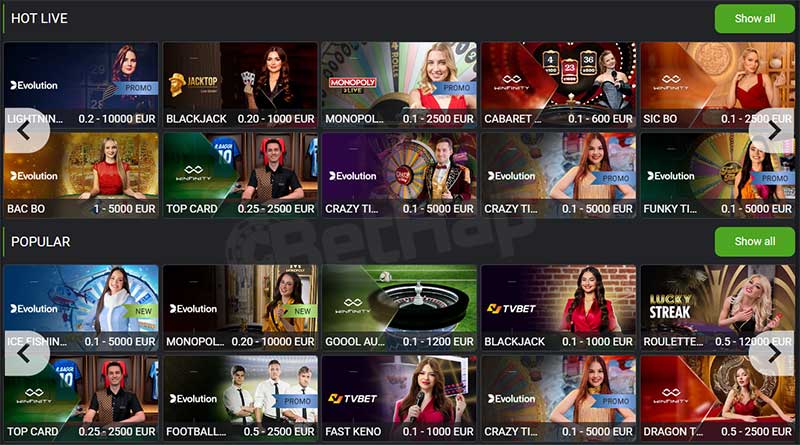 BetLabel Live Casino Section