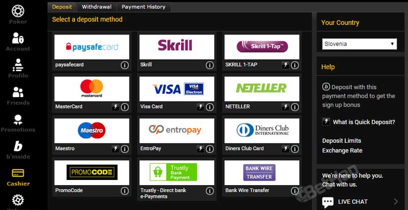 Bwin Payment Methods