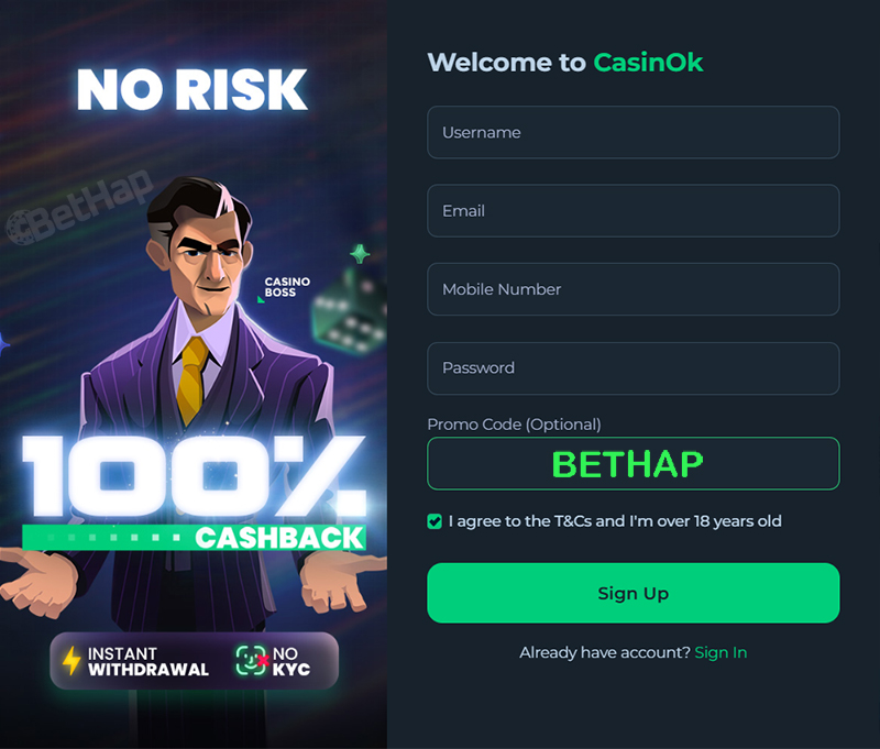 Casinok Sign Up Process