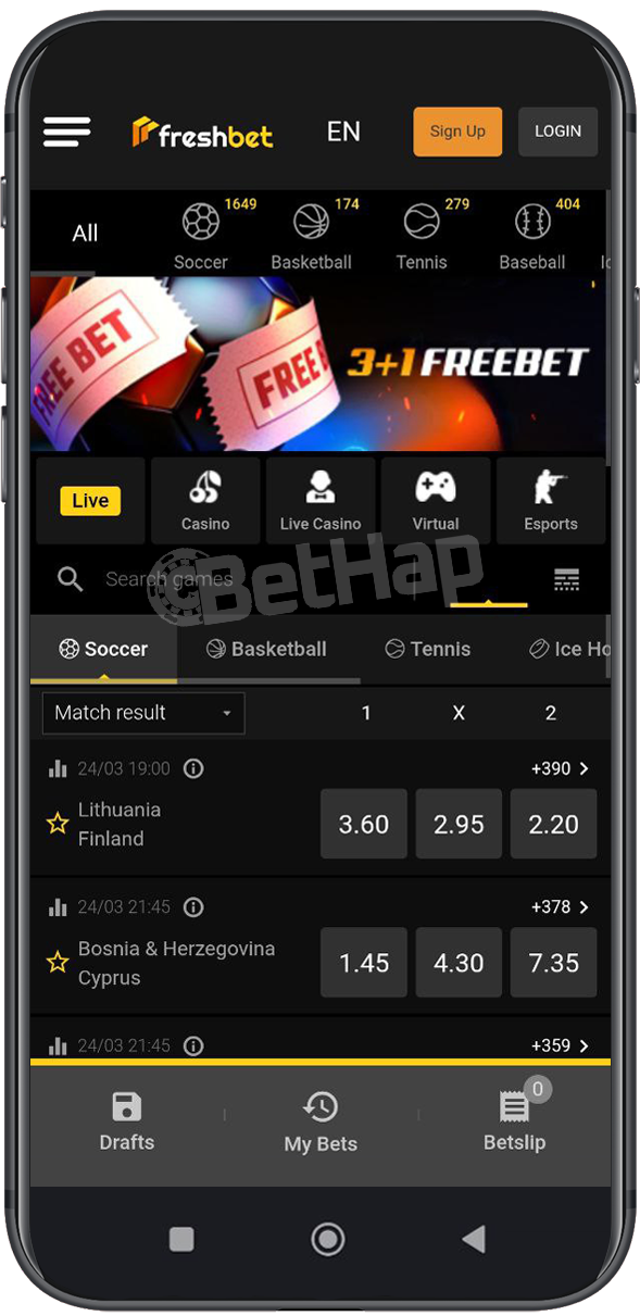 Freshbet App for iOS devices