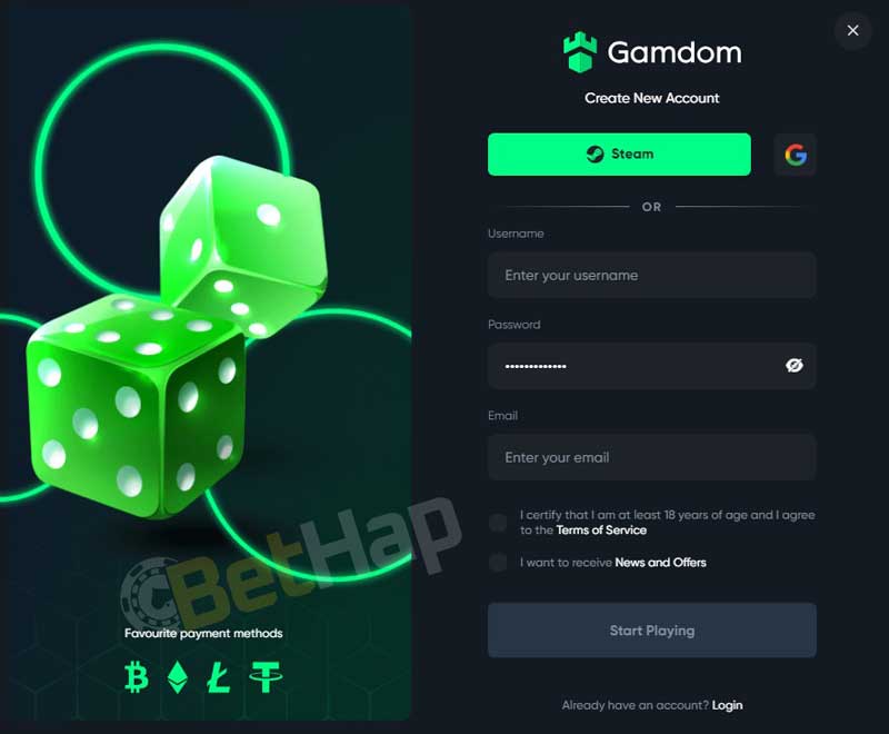 Gamdom Online Casino Registration via App