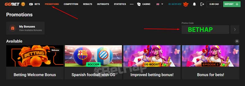 GGbet Promotions section