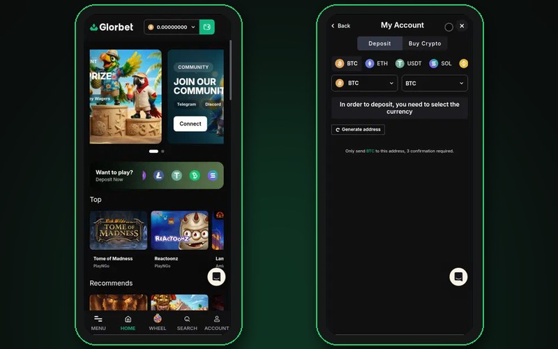 Glorbet Crypto Deposits From a Phone