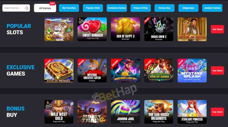 MyStake Casino Section