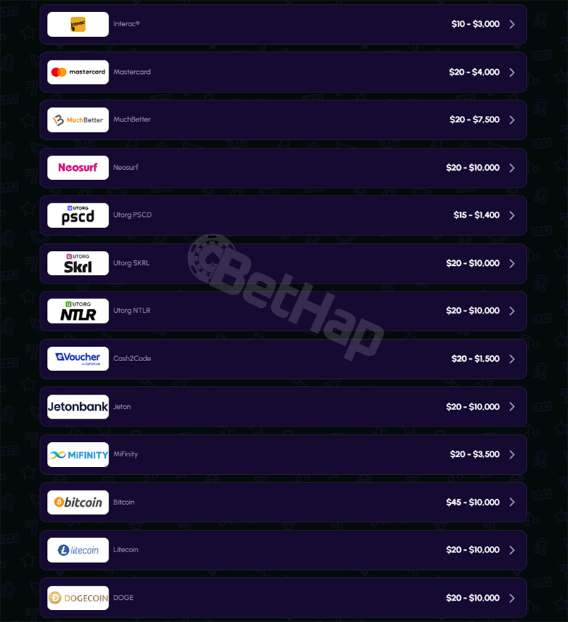 Novajackpot Payment Methods