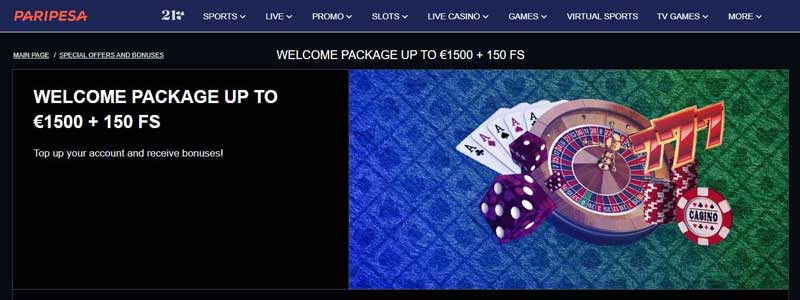 Paripesa Welcome Package for Casino Players