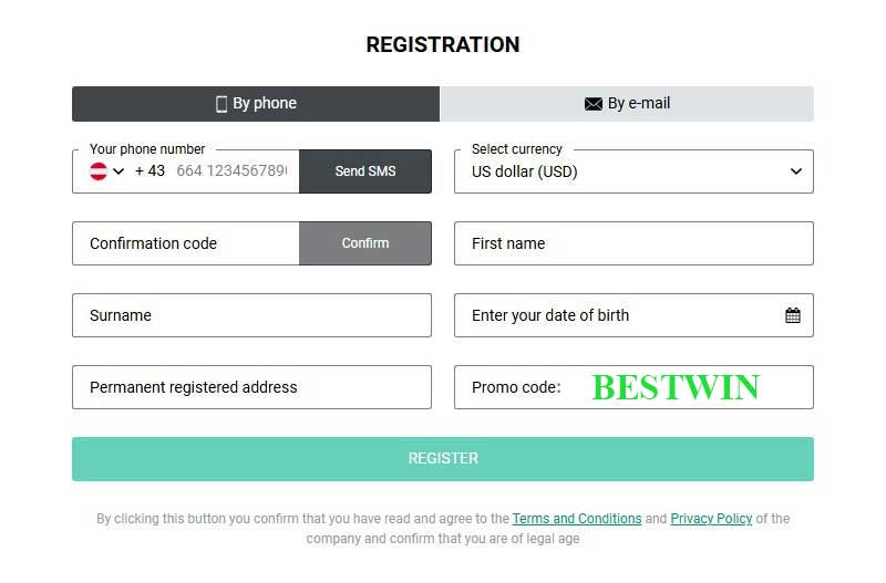 PlanBet registration with BESTWIN promo code
