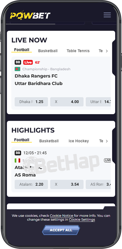 Powbet App for Android devices
