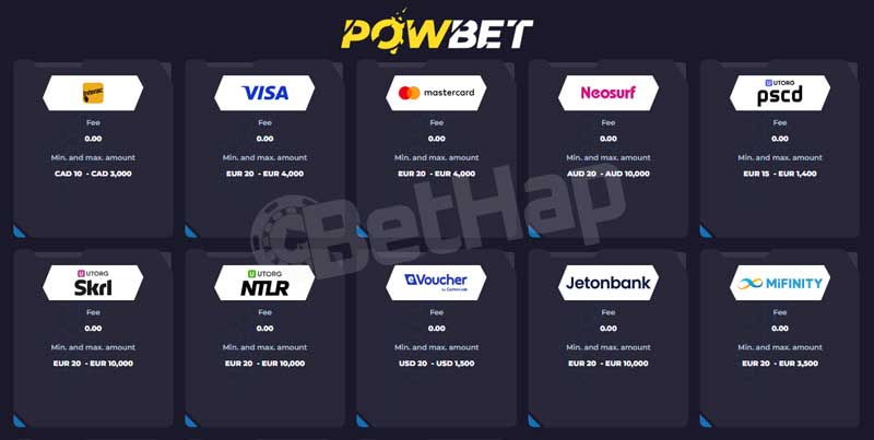 Powbet Casino Payment Methods