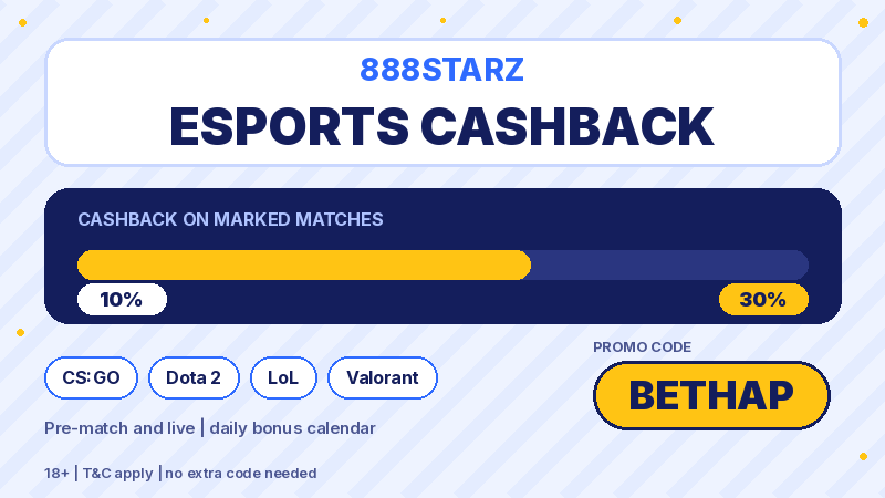 888starz esports cashback 10% to 30% with BETHAP
