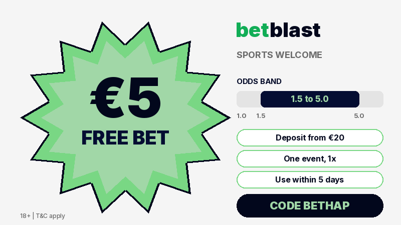 BetBlast 5 euro sports free bet with promo code BETHAP