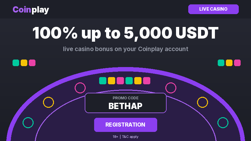 Coinplay live casino bonus 100% up to 5,000 USDT with promo code BETHAP