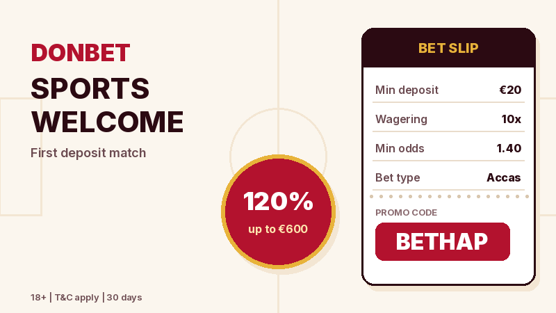 Donbet sports welcome 120% up to 600 euro with BETHAP
