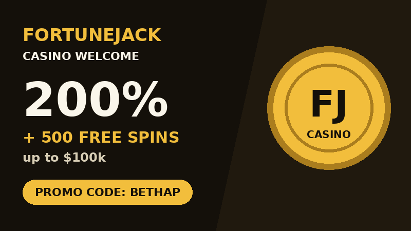 FortuneJack casino welcome 200% up to 100k plus 500 FS with BETHAP