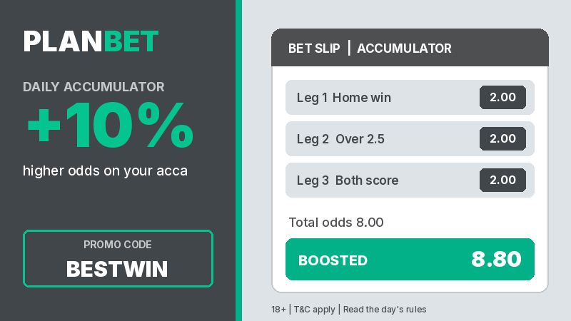 PlanBet daily accumulator 10% odds boost with promo code BESTWIN