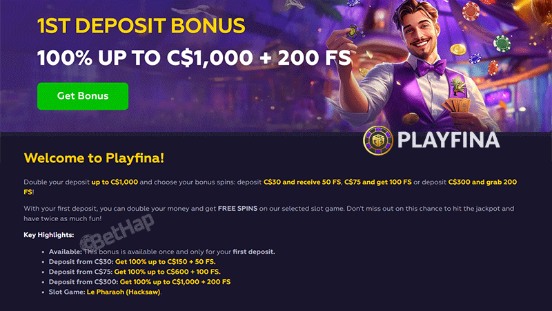 Welcome Bonus at Playfina – Double Your Deposit + Up to 200 Free Spins!