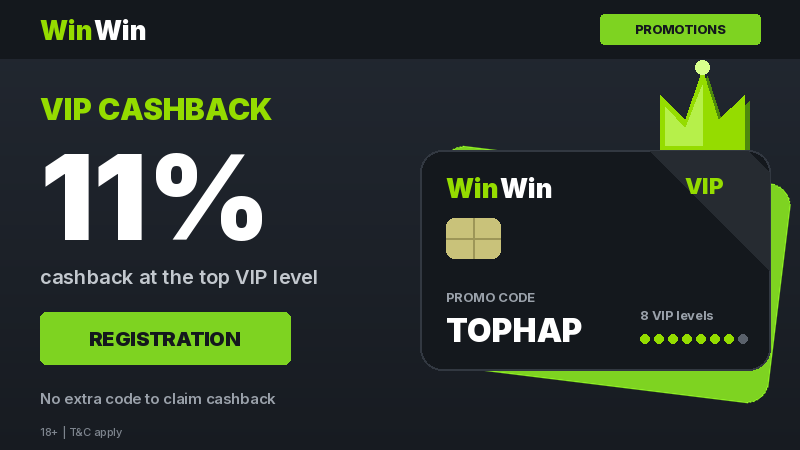 WinWin VIP cashback up to 11% with promo code TOPHAP