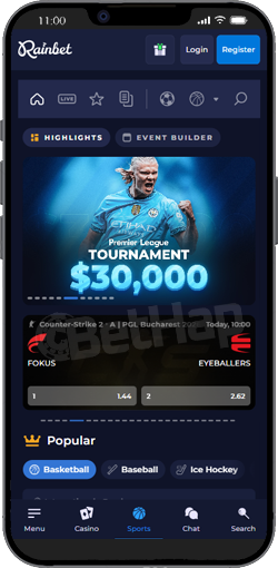 Sports betting on Rainbet mobile